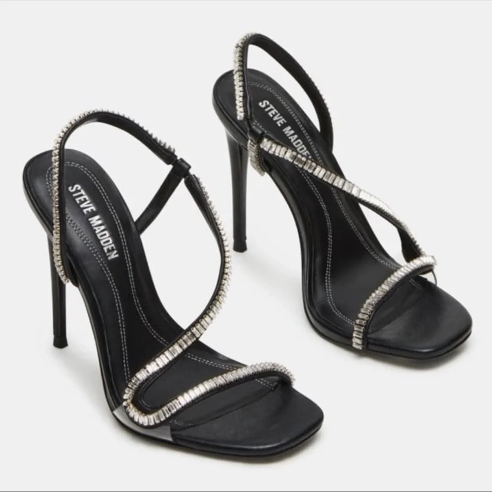 Steve Madden Elegant Black Stiletto Heels with Rhinestone Accents